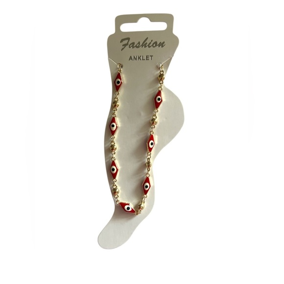 Red and Gold Evil Eye Anklet 10 sincero 1/2 length - Picture 1 of 6